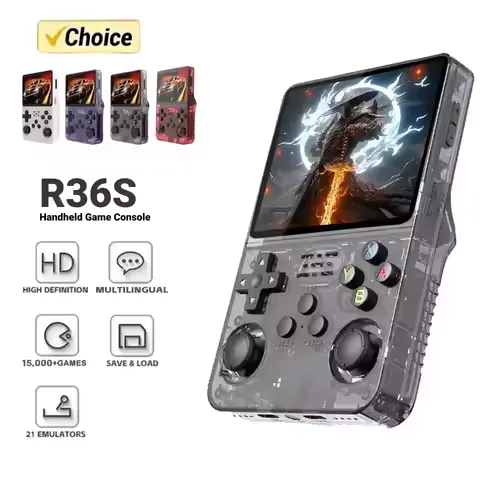 R36S Orange Portable Video Game Console 64G/128GB 3.5 Inch IPS Screen Open Source Linux Pocket Player with 15000 Preloaded Games