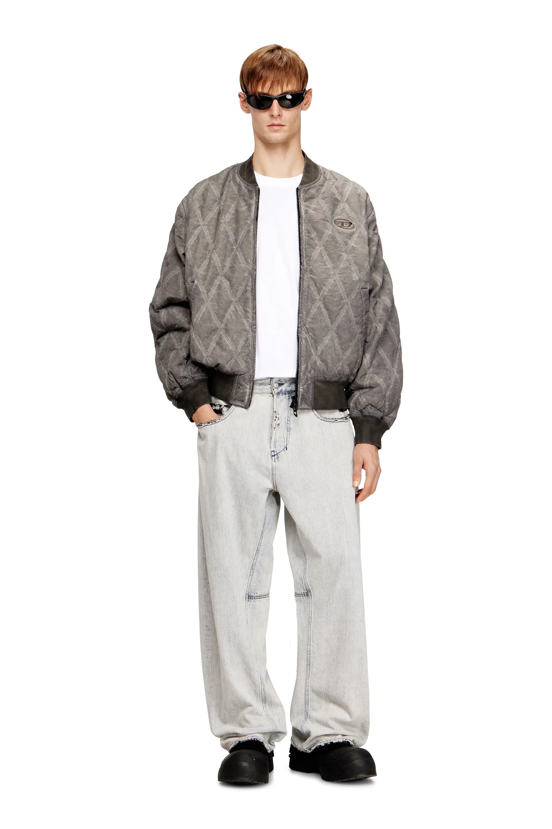 Padded argyle-quilted bomber jacket