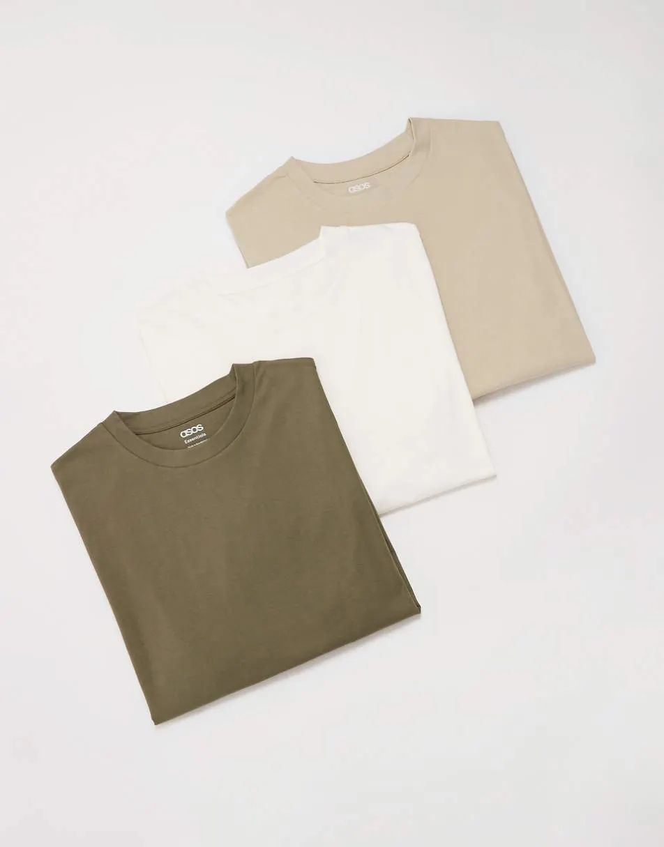 ASOS DESIGN Essentials 3 pack relaxed long sleeve t-shirts in multi