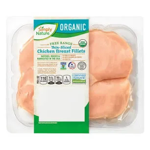 Organic Thin Sliced Chicken Breast Fillets, per lb