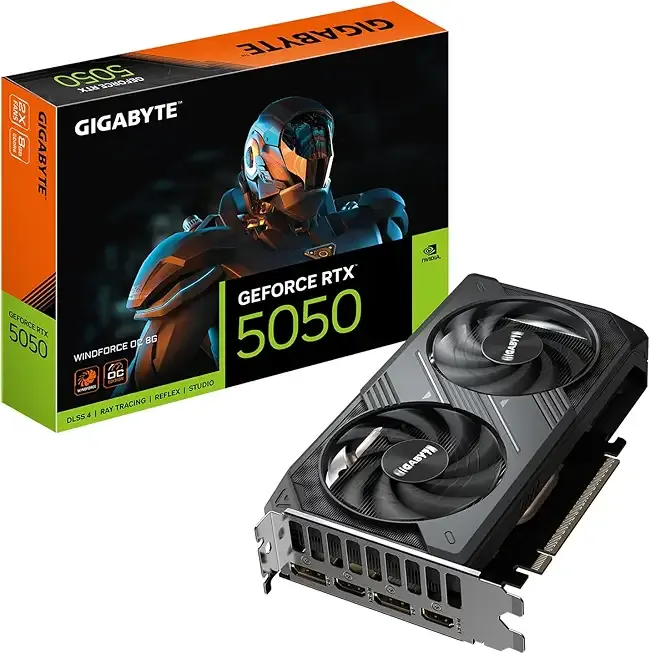 GeForce RTX 5050 WINDFORCE OC 8G Graphics Card, 8GB 128-bit GDDR6, PCIe 5.0, WINDFORCE Cooling System, GV-N5050WF2OC-8GD Video Card