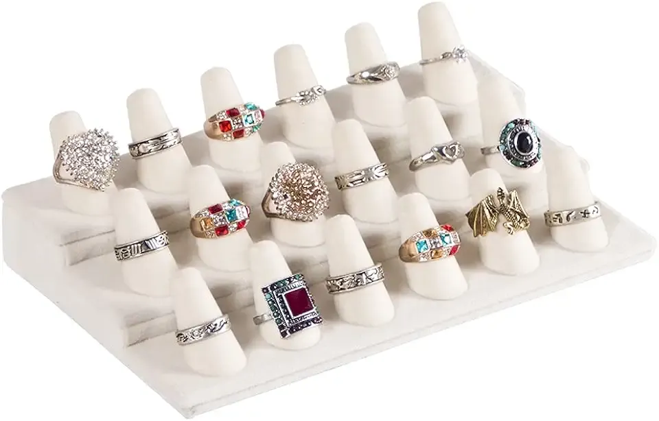 Coward 18 Holders Ring Display Stand, Beige Velvet Rings Display Holder for Jewelry Storage Drawer Ring Organizer (beige)