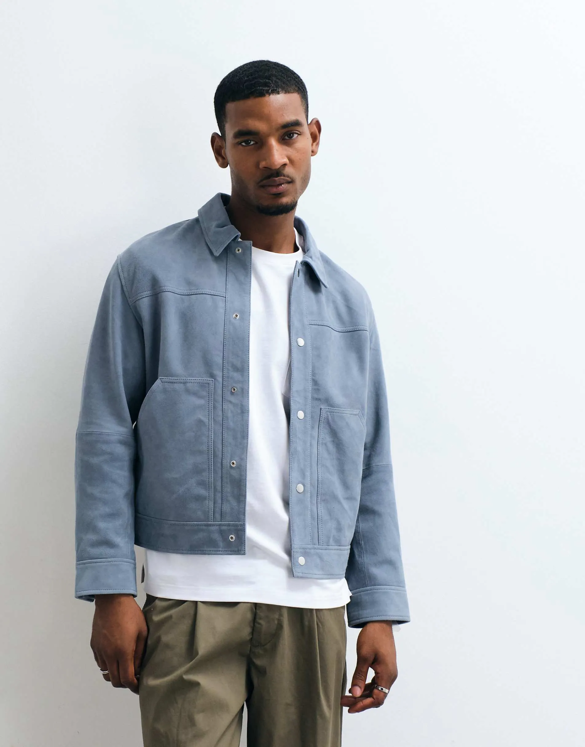 Selected 100% suede trucker jacket in blue
