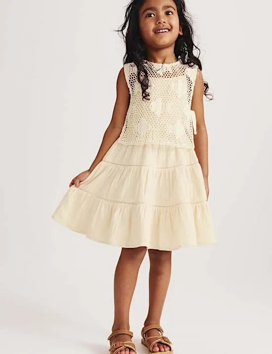 Pure Cotton Crochet Fish Sleeveless Dress (2-10 Yrs)