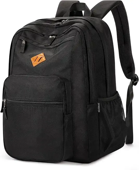 ZORFIN 26L Black Backpack for College, and Travel: Water Resistant Bookbag