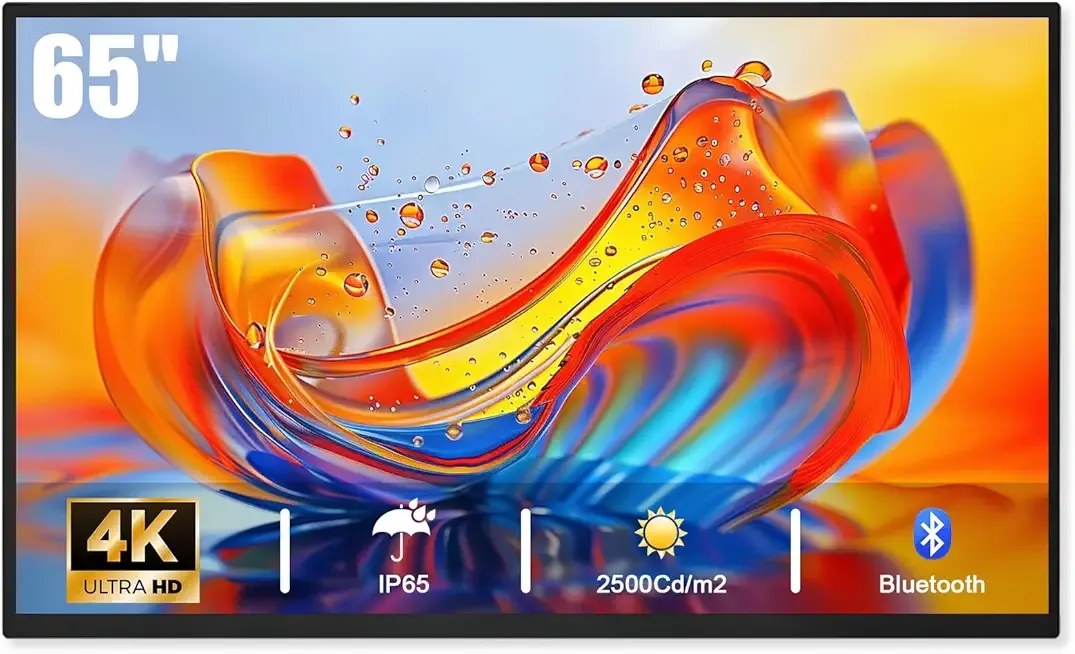 65“ Outdoor TV, 4K Ultra HD Outside TV, IP65 Dust and Water TV, Voice Assistant Control + Dolby Atmos—Smart Outdoor TV Designed for Partially Shaded Balconies and Patios (65“ 2000nit)