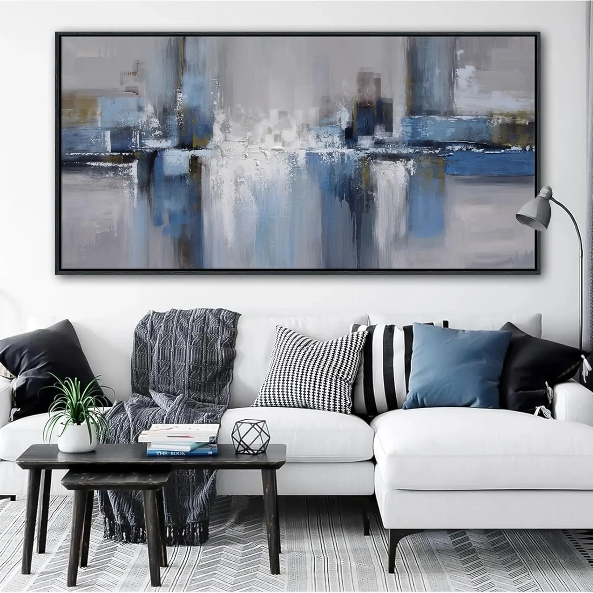 Mofutinpo Abstract Canvas Wall Art for Living Room - Blue Modern Artwork for Walls, Wall Art Pictures, Large Art Decor for Bedroom or Above Bed Office Wall Paintings 29×58IN