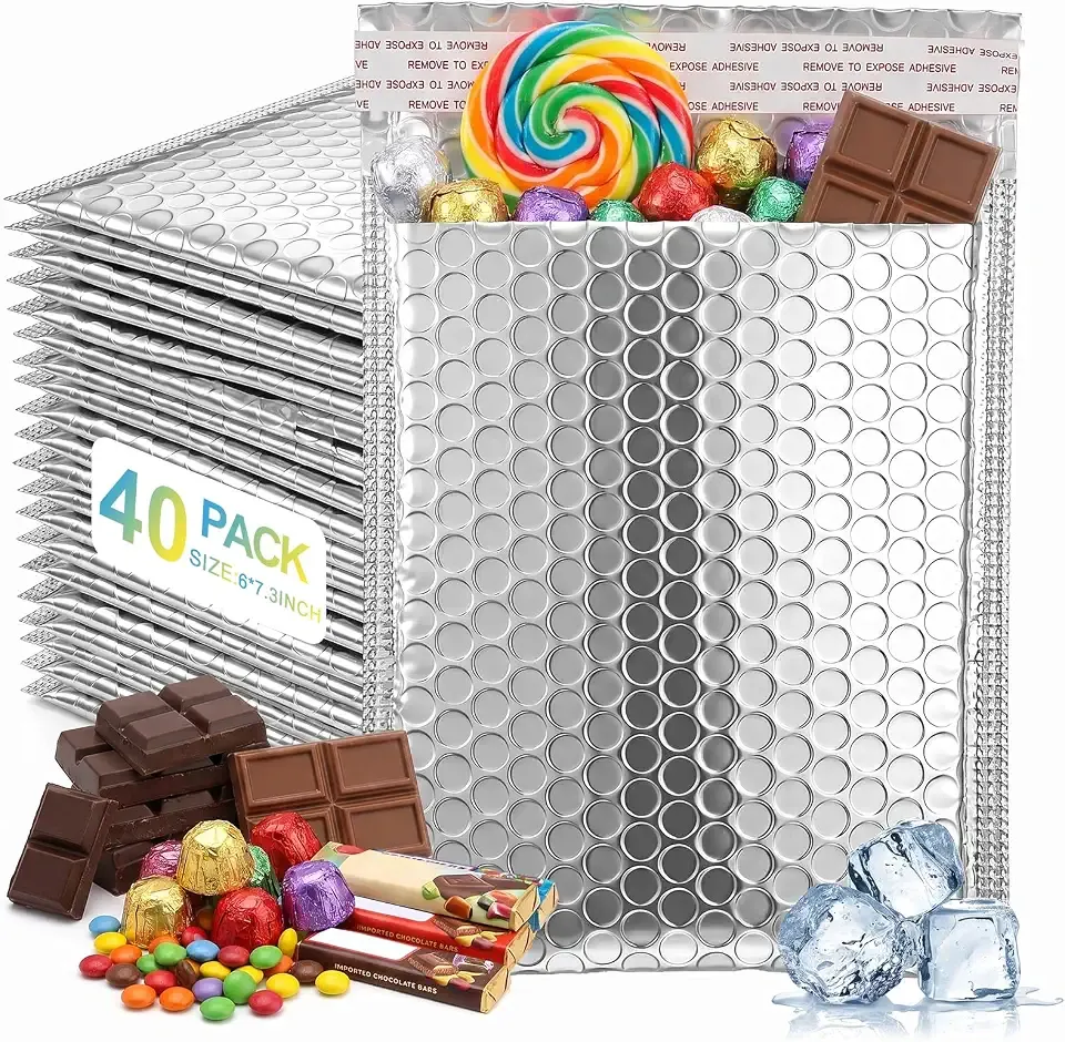Thermal Bag 40 Pack Bubble Mailers 6x8 Inch Insulated Shipping Envelopes for Cold Food, Cosmetics, Supplements – Waterproof PE Foil Padded Mailers with Self-Seal Closure for Small Business
