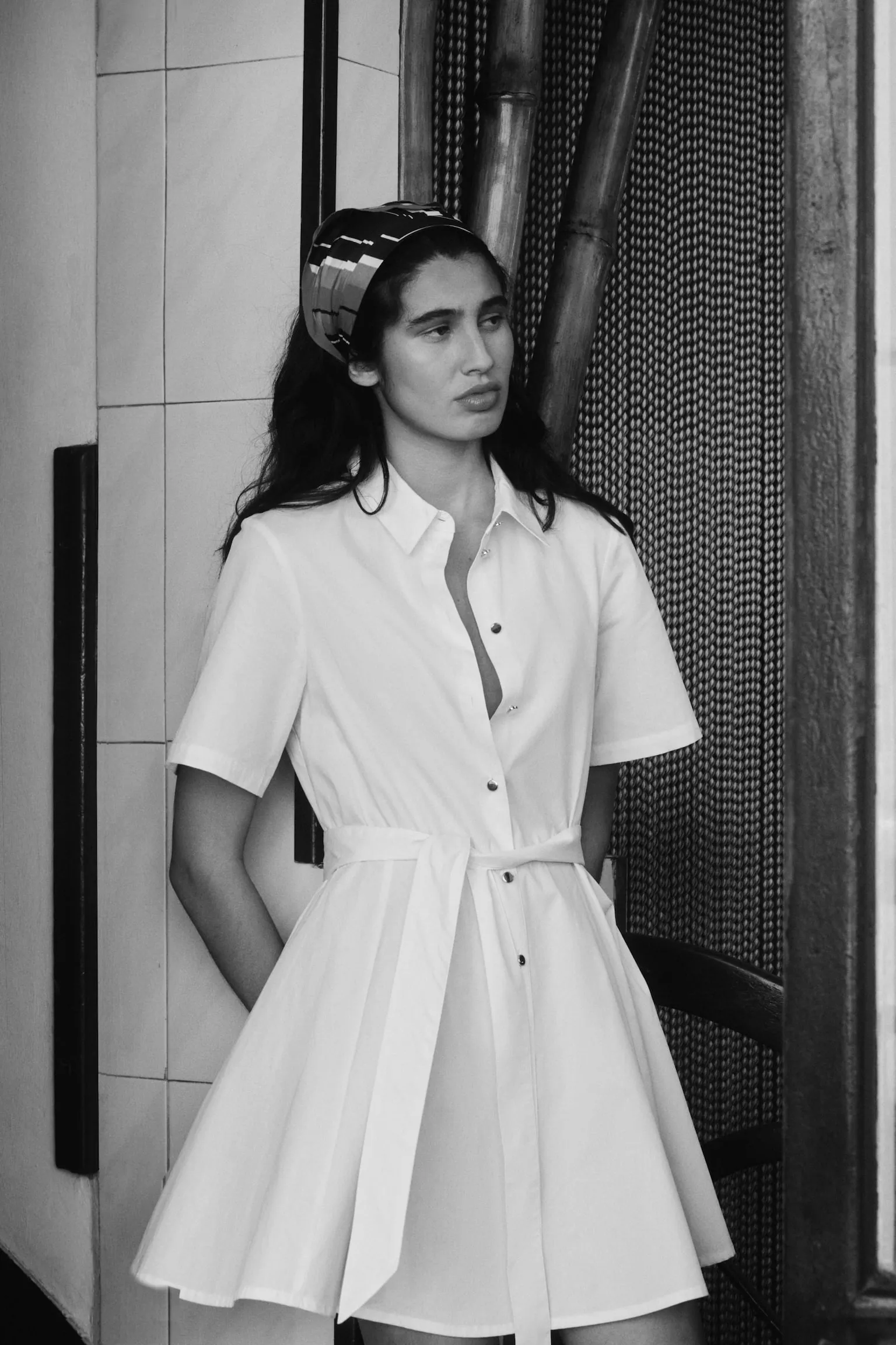 Vestido camisa con cinturón de lazo