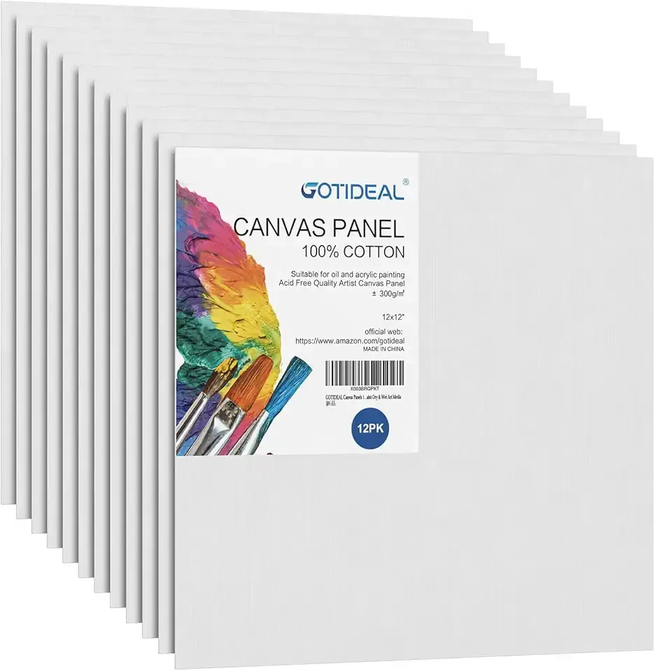 GOTIDEAL Canvases for Painting, 12x12 inch of 12, Professional Primed White Blank Flat Canvas Panels- 100% Cotton Artist Canvas Boards for Acrylics Painting, Oil Watercolor Tempera