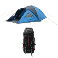 Combo Carpa Para Camping 6 Personas Nylon Kilimanjaro Azul Klimber + Morral Camping Textil Minca Negro 65 Litros