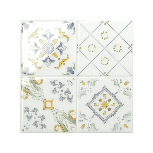 Peel And Stick Backsplash Vintage Velletri Tiles, Ceramic Look, 9in. x 9in., Multi-Colored, 4-Pack