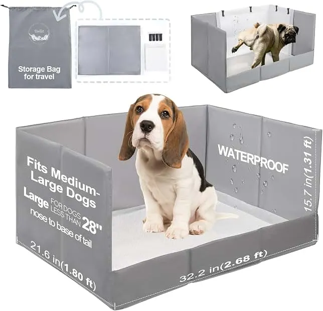 HQ4US 4LEGS Dog Litter Box, Pee Pad Holder Foldable, Indoor Dog Potty Tray for Puppy & Medium Dogs, High Walls, Seamless, No Assembl…