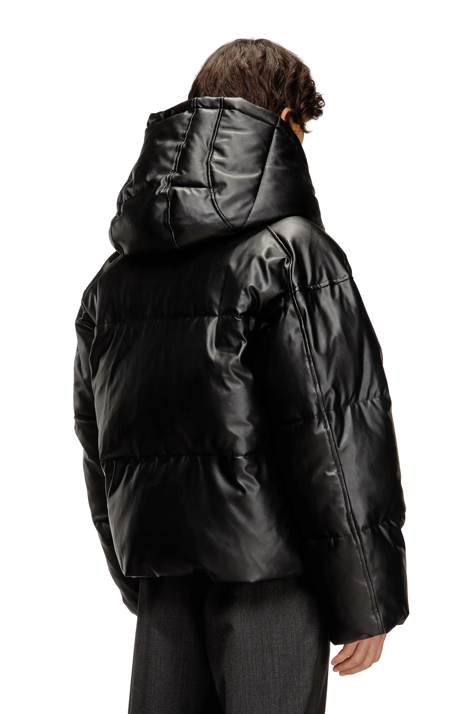Hooded puffer jacket in coated fabric
