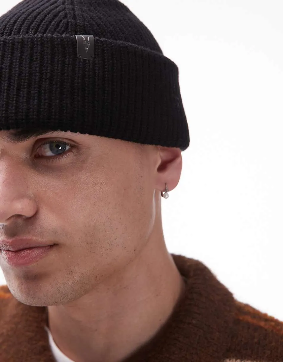 AllSaints merino wool fisherman beanie in black