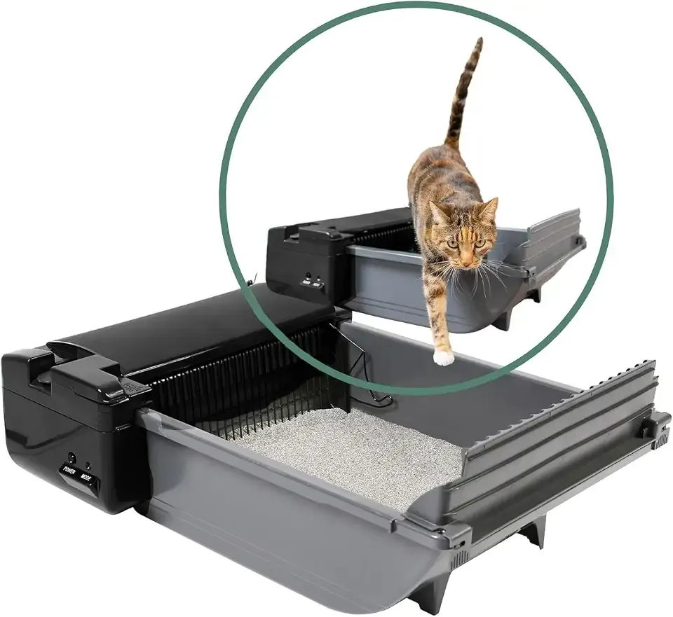 Pet Zone Smart Scoop Semi Automatic Self Cleaning Cat Litter Box, 6 Bags | Includes carbon filter for odor control, reduces daily hands on maintenance, suits up to two felines six to sixteen pounds