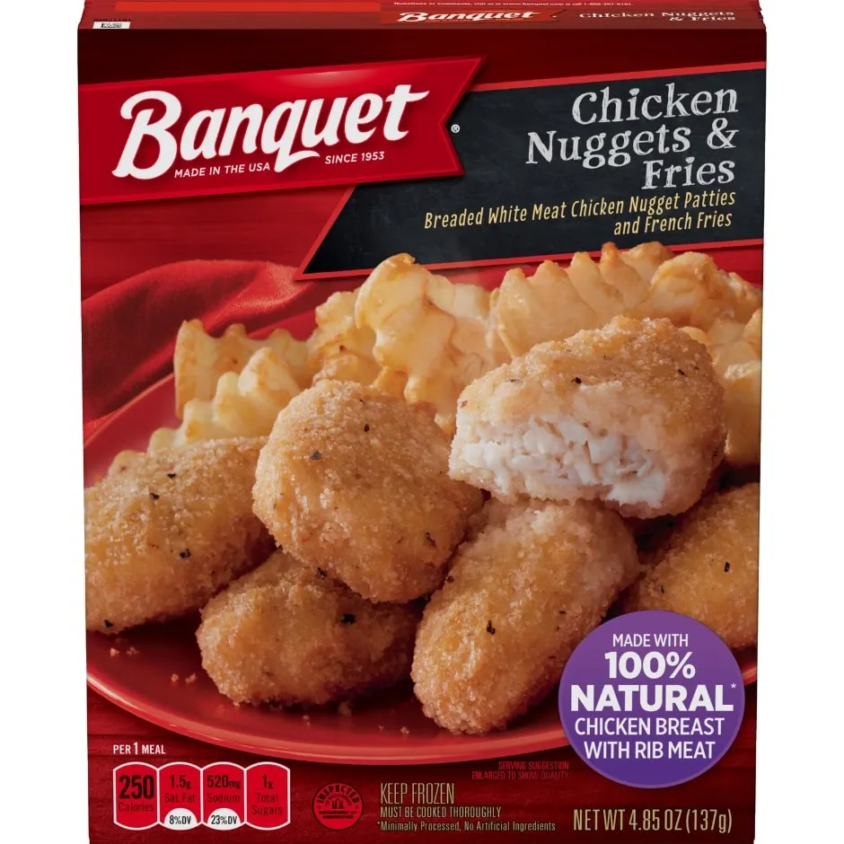 Banquet Chicken Nuggets with Fries, Frozen Meal, 4.85 oz.