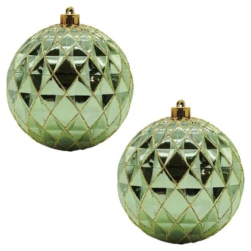 Enchanted Forest® 100mm Light Green Glitter Weave Shatterproof Ornaments - 2 Pack