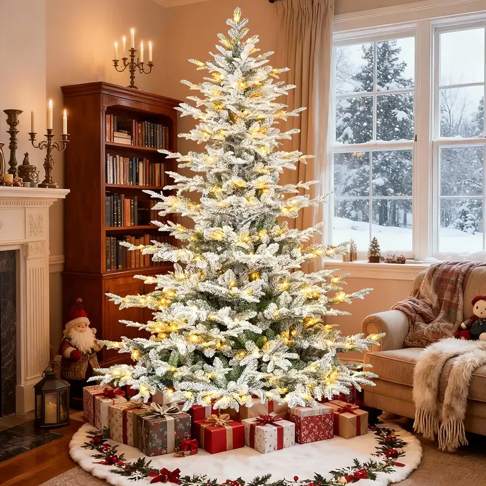 Hykolity 6 ft Artificial Aspen Fir Christmas Tree with 797 PE &PVC Branch Tips, 330 Warm White LED Lights, Metal Stand and Hinged Branches