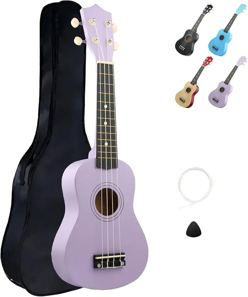 LXS Soprano Ukulele Ukulele for Beginners - 21" Small Guitar Ukulele with Gig Bag, Standby String, Picks and Primary Tutorial (Purple)