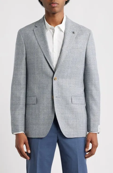 Midland Contemporary Fit Light Grey Plaid Wool & Silk Sport Coat
