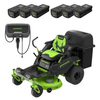 Greenworks 80V 42" Zero-Turn Ride-on Mower with (6) 8Ah Batteries, 1.5kW Charger, and Bagger