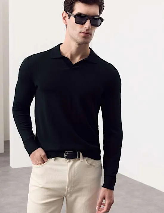 Pure Extra Fine Merino Wool Knitted Polo Shirt