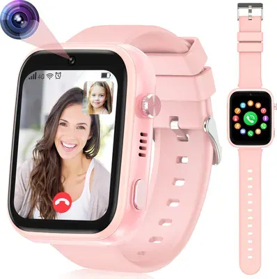 （Rosa）Kinder-Smartwatch 4G mit GPS und Telefon, Smartwatch Kinder mit WLAN-Videoanruf-Kamera SOS, IP67 Wasserdichte Kinder-Smartwatch mit GPS-Echtzeitortung, Musik-Video-Player, Alarm