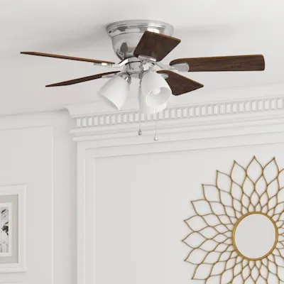 Centreville 42-in Brushed Nickel Flush Mount Ceiling Fan With Light Chain