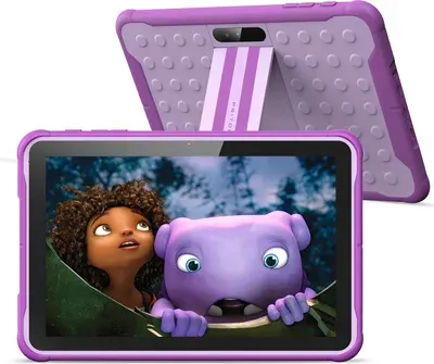 Pritom 10 Zoll Kinder-Tablet, Android, Kinder-App, Quad-Core-Prozessor, 2GB RAM, 64GB ROM, HD-IPS-Bildschirm, YouTube, Kamera, mit Tablet-Hülle (Lila)
