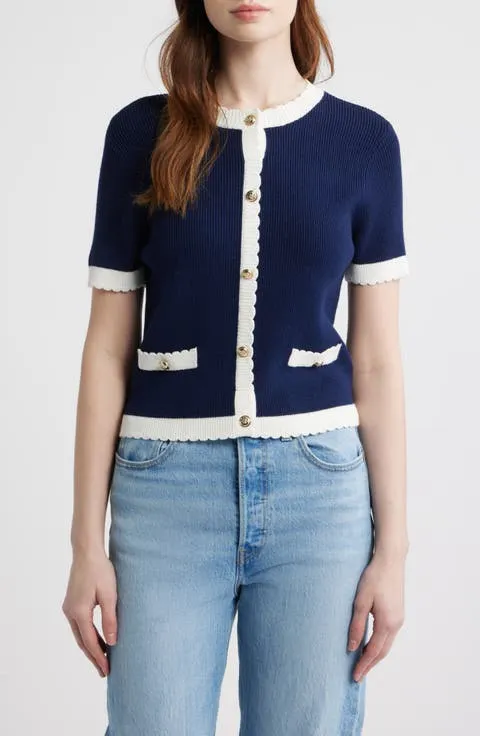 French Connection Bennet Short Sleeve Rib Cardigan