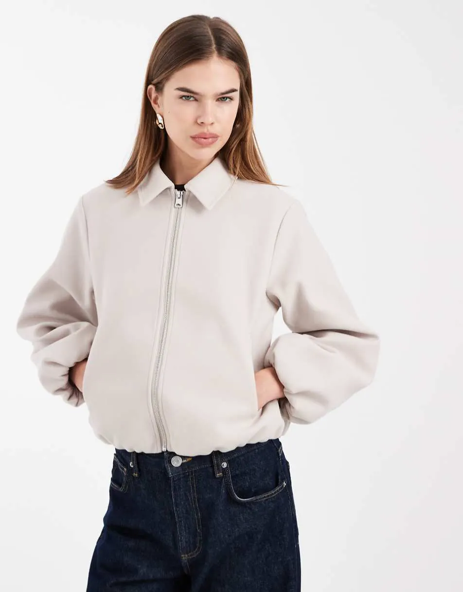 New Look zip through bomber jacket in stone