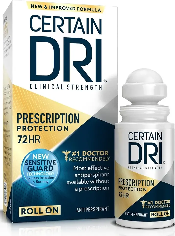 Certain Dri Prescription Strength Clinical Antiperspirant Roll-On, 1.2 oz | 72-Hour Sweat & Odor Protection for Excessive Sweating & Hyperhidrosis, 15% Aluminum Chloride, Fragrance-Free
