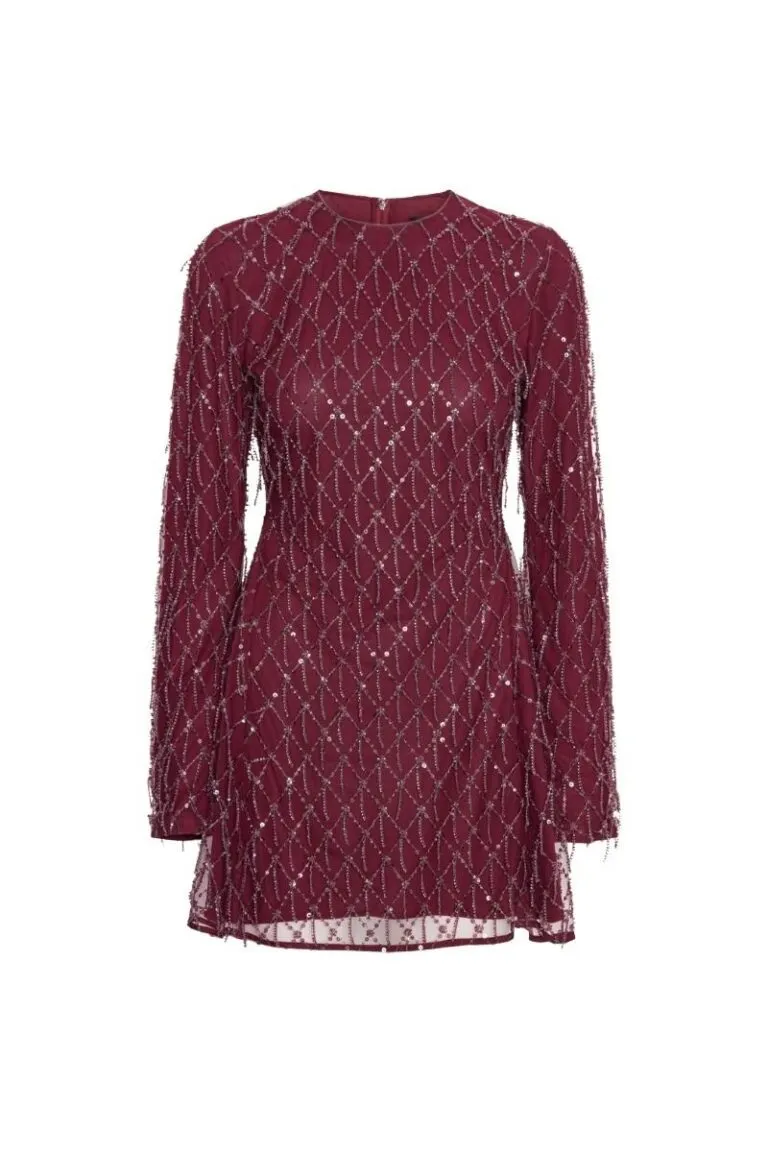 Sequins Mini Flared Dress - Rød