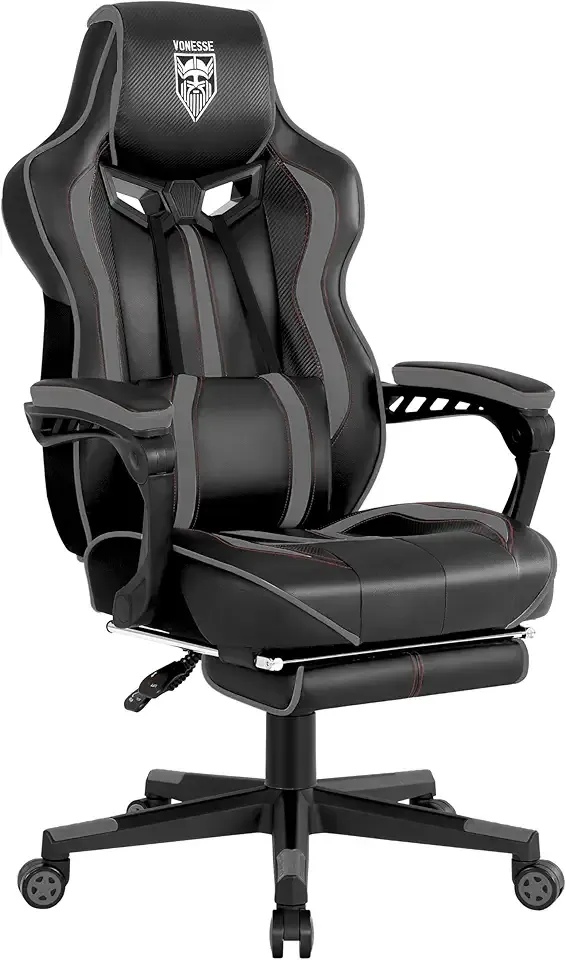 Vonesse Gaming Chair for Adults, Reclining Gaming Chairs with Footrest and Massage, Computer Gaming Chair for Heavy People,Ergonomic Gamer Chair Big and Tall (Black/Gray)