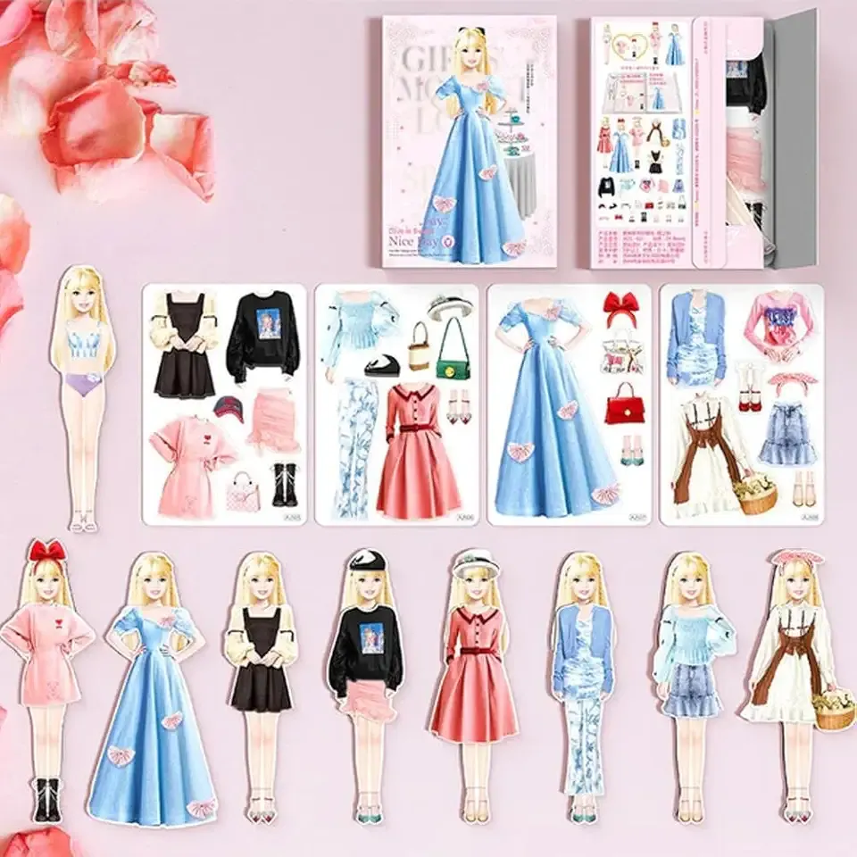 Yilia Magnetic Princess Dress Up Paper Doll, 2025 New Paper Dolls Magnetic Dress Up Dolls for Girls Ages 4-7, Pretend Play Toys Magnet People Clothes Game for Girls Imagine Set Birthday Gift (A Set)
