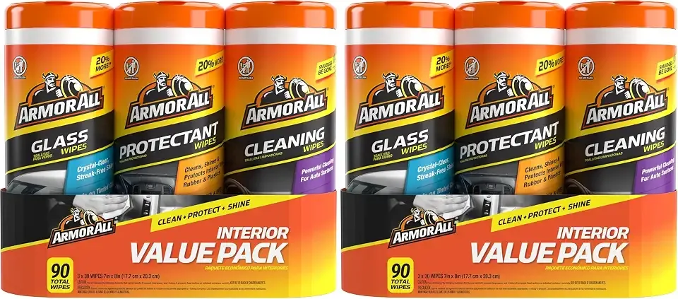 Armor All Protectant, Glass and Cleaning Wipes, Wipes for Car Interior and Car Exterior, 30 Count Each (Pack of 6)