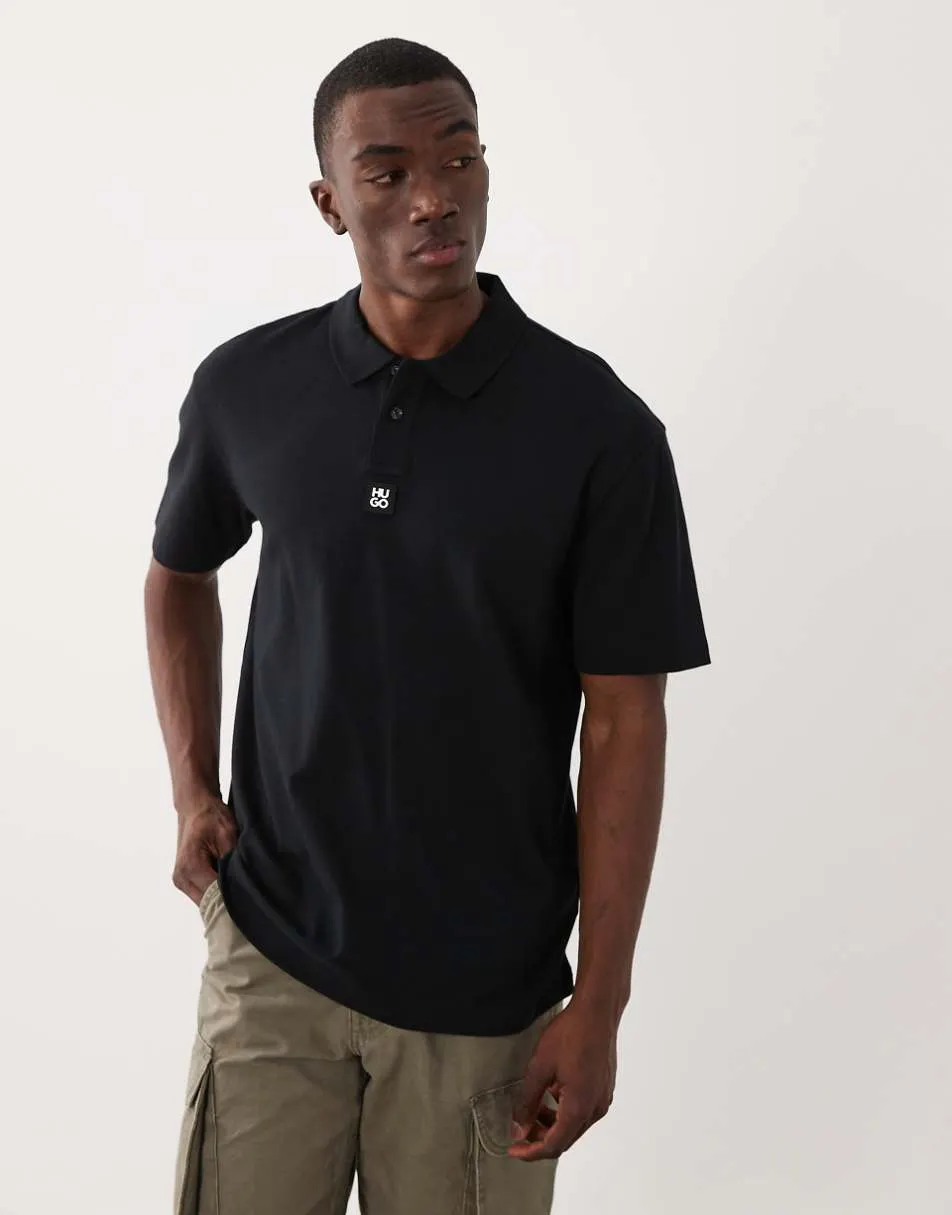 HUGO Red Deabono logo detail polo shirt in black