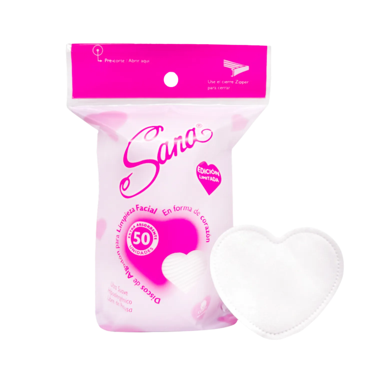 Discos Desmaquillantes Con Forma De Corazón SANA x50 Uds
