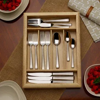 Mikasa Essex Satin 65-Piece Stainless Steel Flatware Set with Wood Caddy