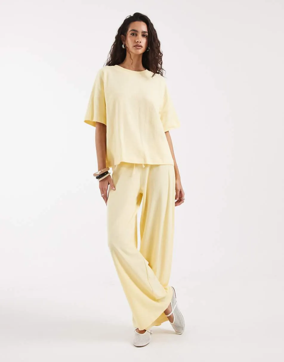 ASOS DESIGN textured oversized t-shirt co-ord in buttermilk
