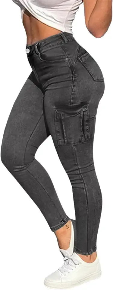 Women Skinny Jeans High Waisted Stretchy Denim Cargo Pants with Pockets