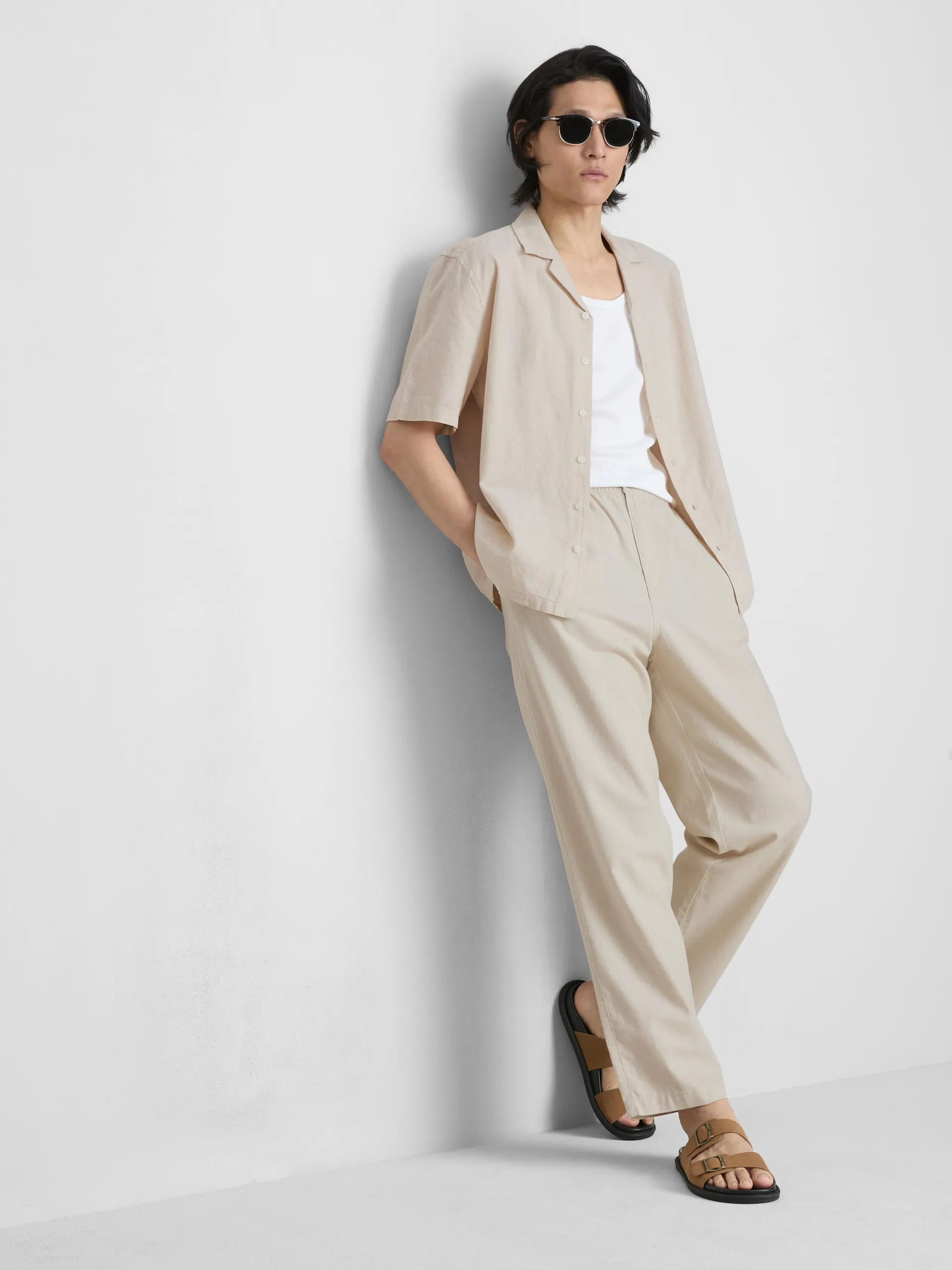 Chemise en lin mélangé à manches courtes