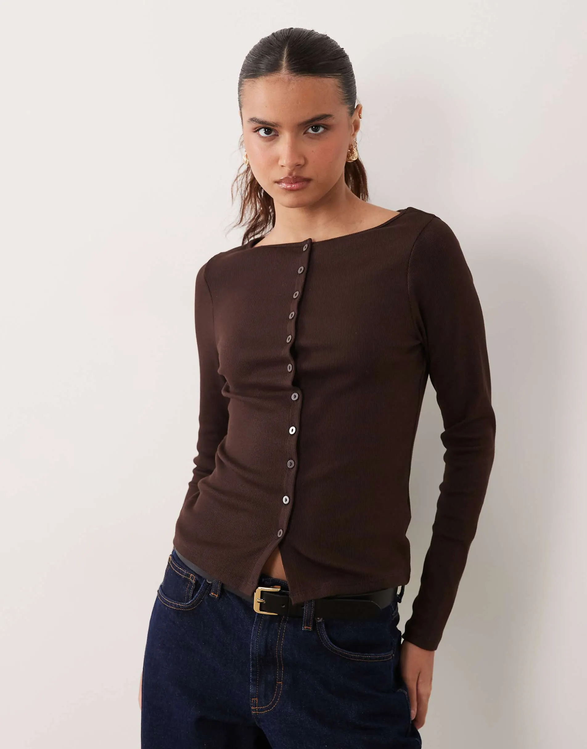 New Look boat neck cardigan in brown