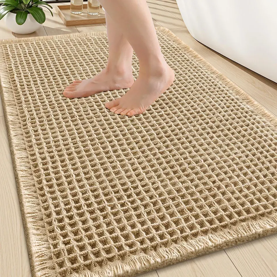 Smiry Waffle Bath Mat 30X20, Extra Soft Absorbent Bathroom Rugs, Brown | Non Slip Machine Washable Quick Dry Bath Rugs for Bathroom Floor, Tub, Shower, Home Decor Accessories