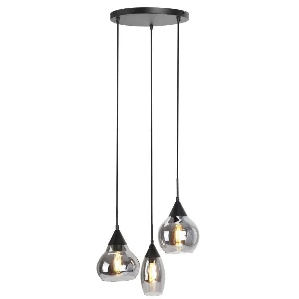 Hanglamp Lungo zwart smoke glas 3-lichts
