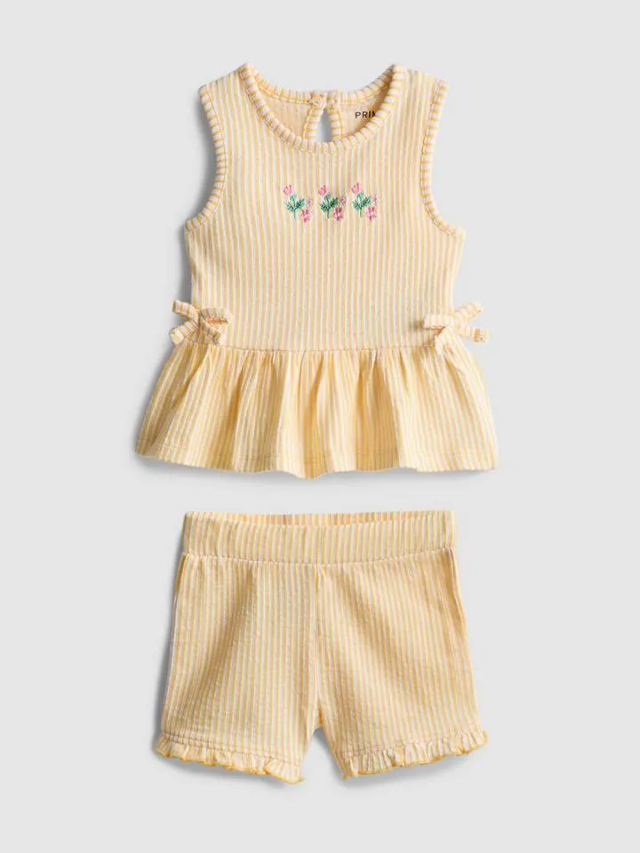 0–36 mois | Haut à basques et short à fleurs brodées