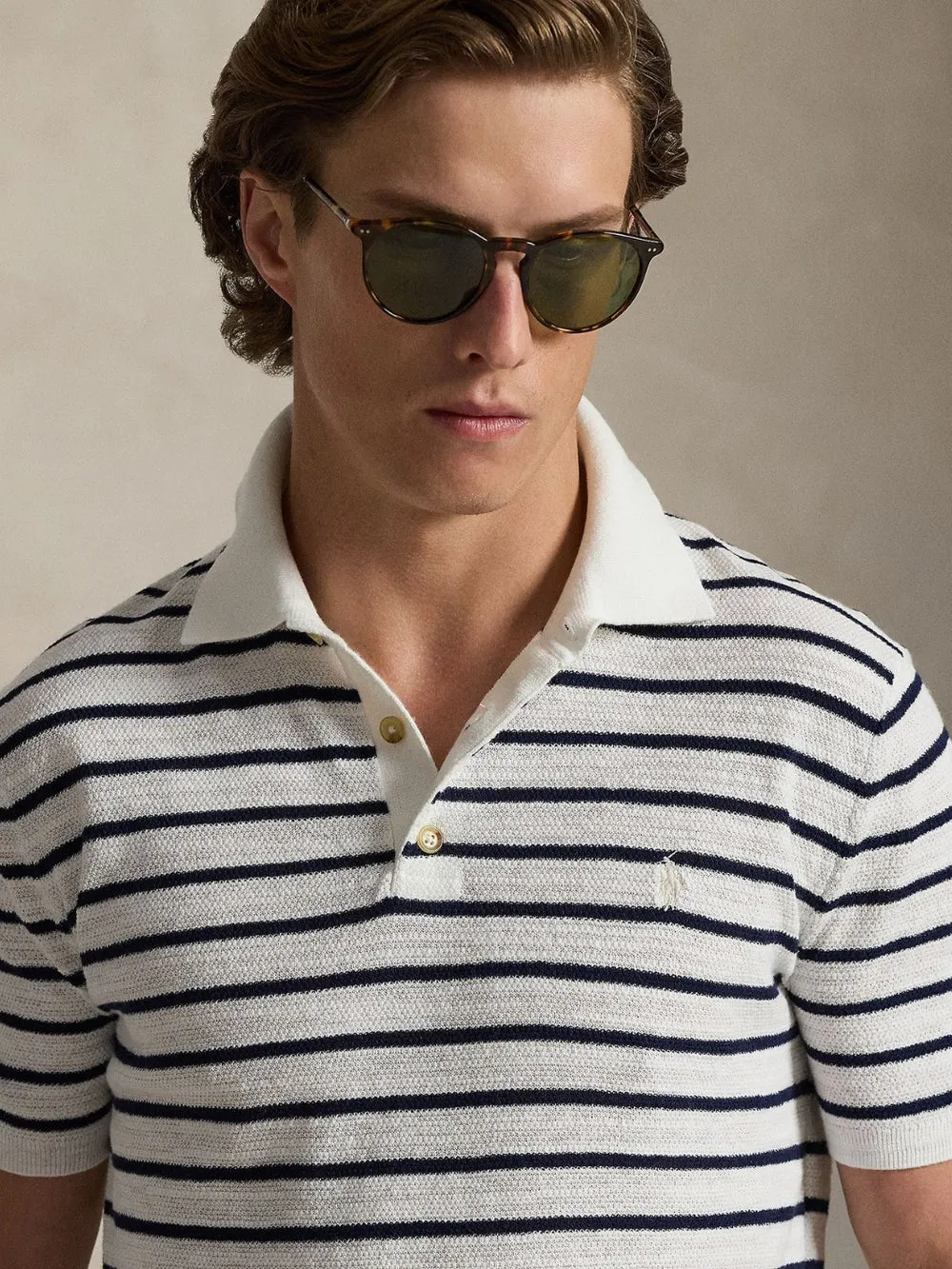STRIPED POLO-COLLAR SWEATER