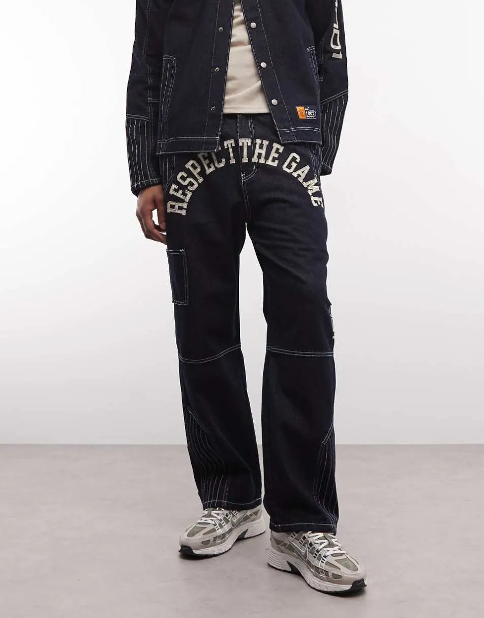AND1 respect the game contrast stitch jeans co-ord in rinse