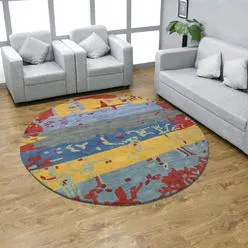 Rugsotic Carpets Hand Tufted Wool Round Area Rug Abstract Multicolor K00590